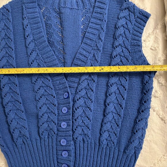 VTG Cozy Blue Cable Knit Button-Front Sweater Vest  Classic Chunky Knit Layer - Picture 7 of 10